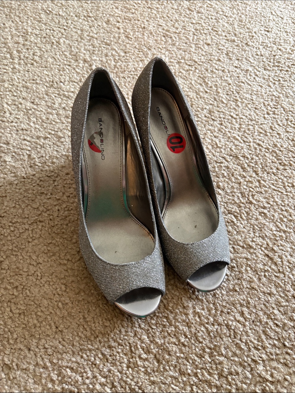 Bandolino Silver Glitter Open-Toe Pumps